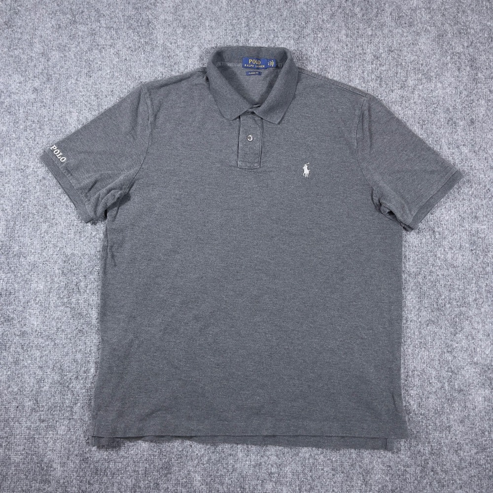 Polo Ralph Lauren Polo Shirt Mens Large Gray Classic Fit Short Sleeve Pony Logo